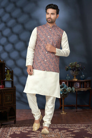 Multi-Color Embroidered Mastani Silk Kurta Pajama Koti Set