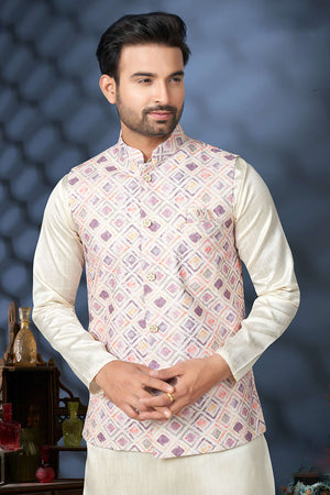 Multi-Color Embroidered Mastani Silk Kurta Pajama Koti Set