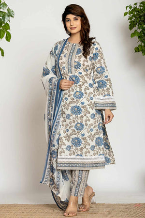 White Floral print Cotton Kurti Pant Set