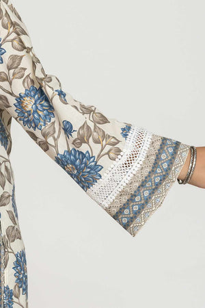 White Floral print Cotton Kurti Pant Set