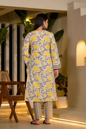 Yellow Floral Print Pure Cotton Kurti Pant Set