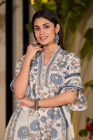 Multi-Color Floral Print Pure Cotton Kurti Pant Set