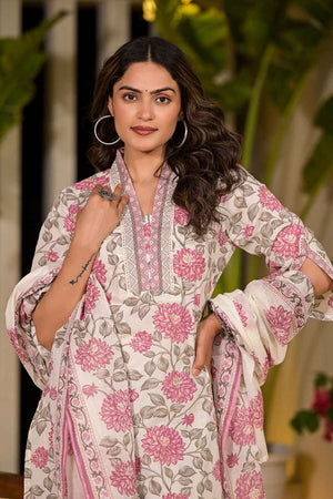 Multi-Color Floral Print Pure Cotton Kurti Pant Set