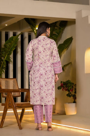 Violet Printed Cotton Straight Cut Suit Set