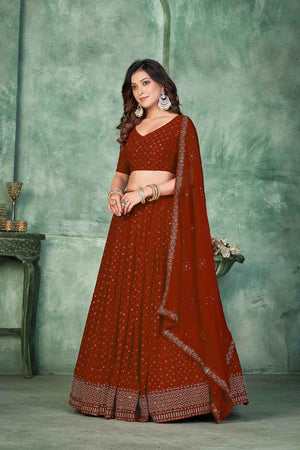 Maroon Sequin with Embroidered Georgette Lehenga