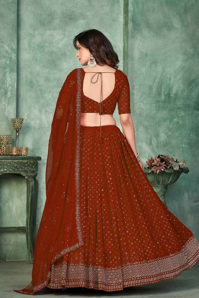 Maroon Sequin with Embroidered Georgette Lehenga