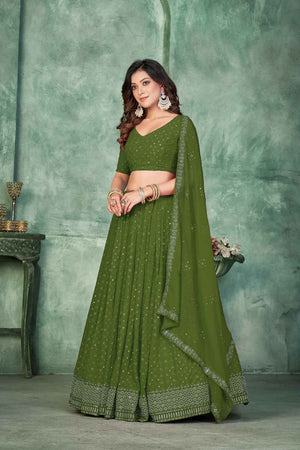 Mehendi Sequin with Embroidered Georgette Lehenga