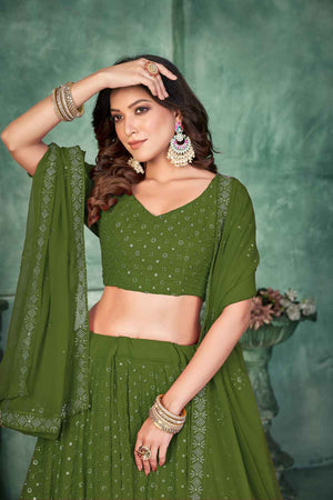 Mehendi Sequin with Embroidered Georgette Lehenga