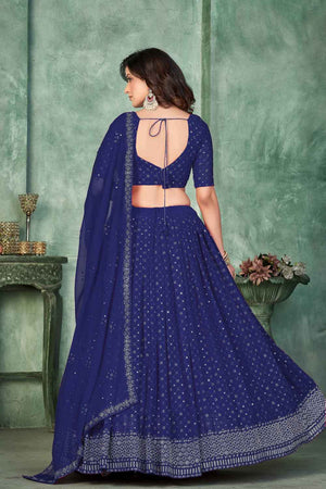 Navy Blue Sequin with Embroidered Georgette Lehenga