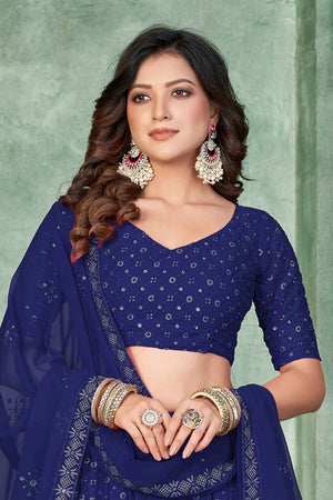 Navy Blue Sequin with Embroidered Georgette Lehenga