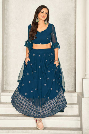Rama Georgette Embroidery & Sequin Round Neck Lehenga