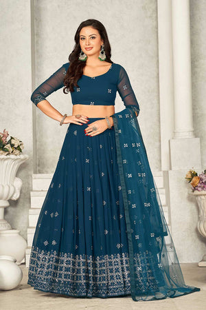 Rama Georgette Embroidery & Sequin Round Neck Lehenga