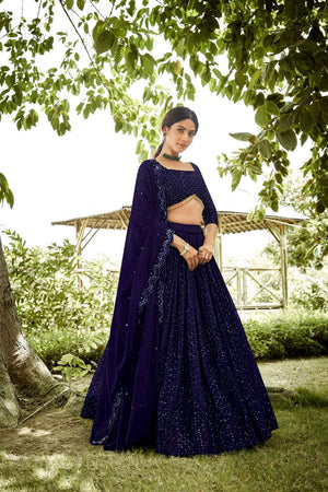 Blue Sequin with Embroidered Georgette Lehenga