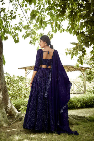 Blue Sequin with Embroidered Georgette Lehenga