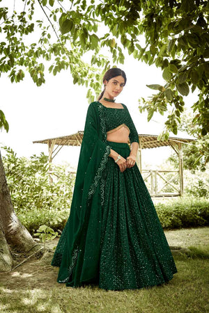 Green Sequin with Embroidered Georgette Lehenga