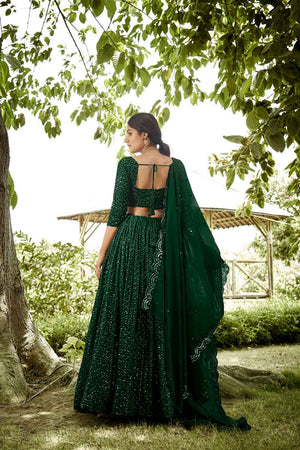 Green Sequin with Embroidered Georgette Lehenga