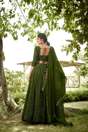 Mehendi Sequin with Embroidered Georgette Lehenga