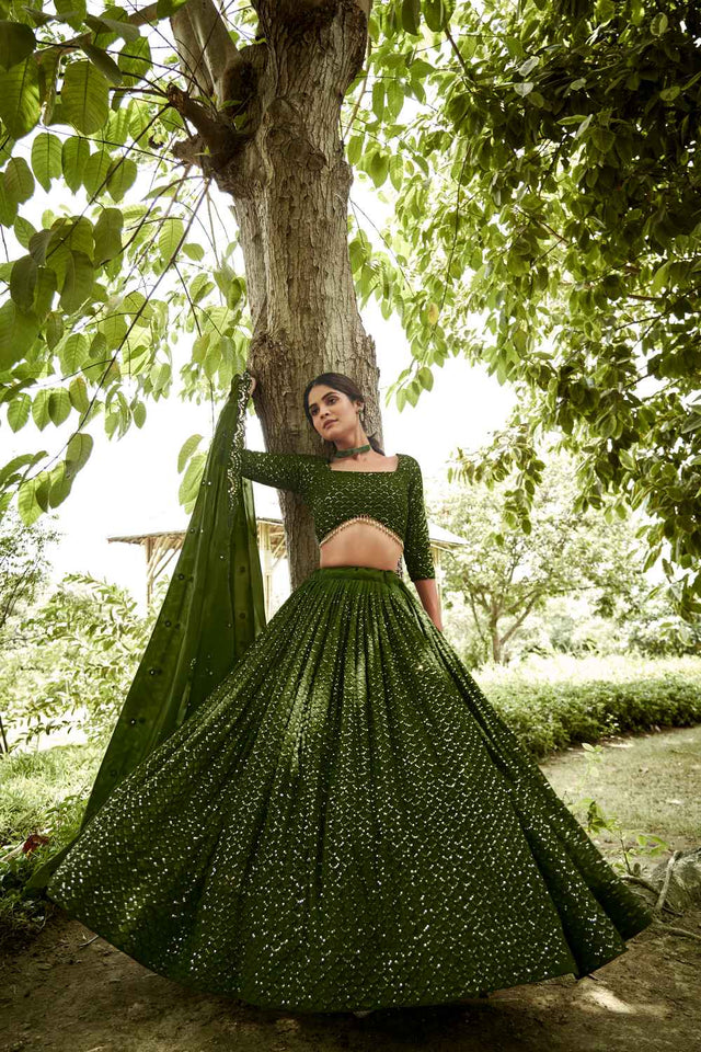 Mehendi Sequin with Embroidered Georgette Lehenga
