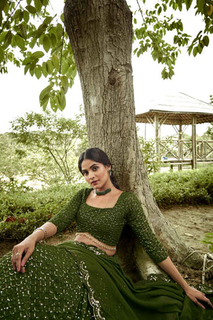 Mehendi Sequin with Embroidered Georgette Lehenga