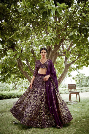 Dark Purple Sequin Georgette Lehenga