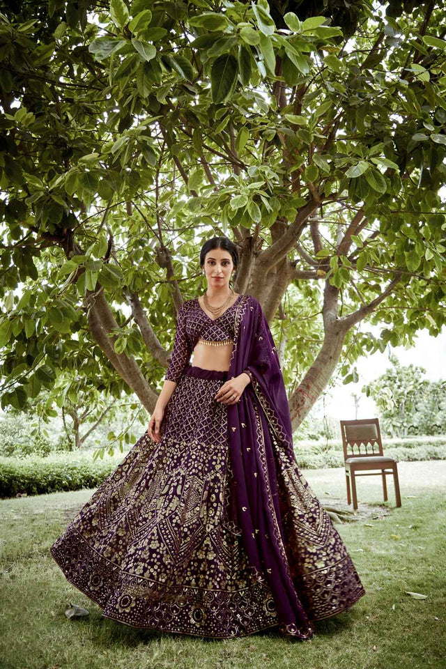 Dark Purple Sequin Georgette Lehenga