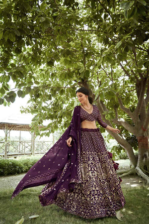 Dark Purple Sequin Georgette Lehenga