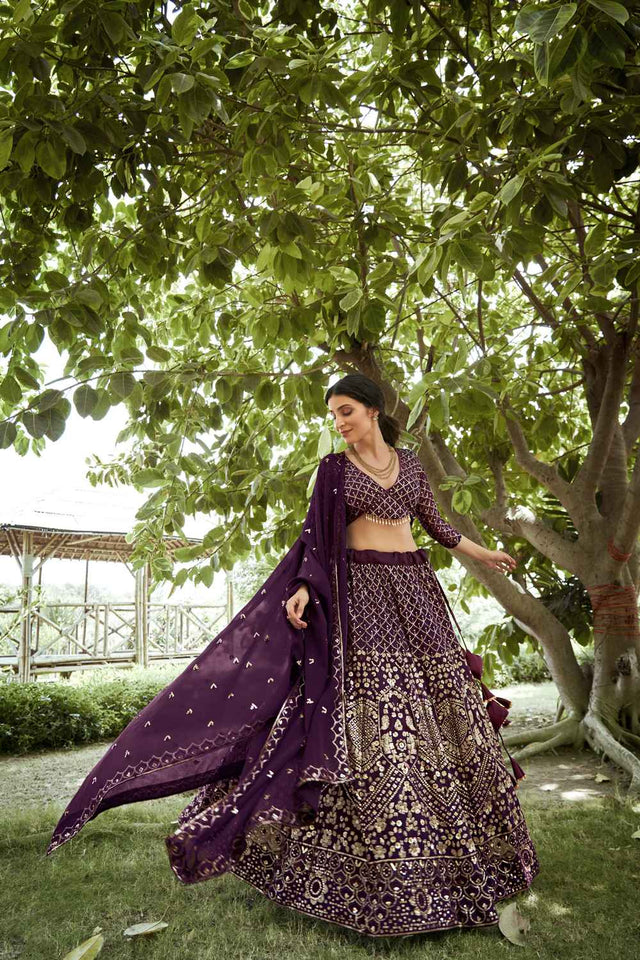 Dark Purple Sequin Georgette Lehenga