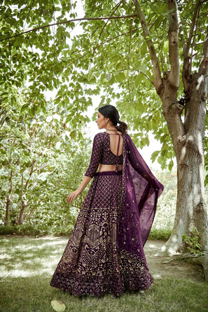 Dark Purple Sequin Georgette Lehenga