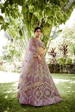Pink Sequin with embrodered Net Lehenga