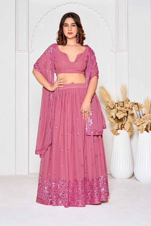 Pink Sequin with Embroidered Georgette Lehenga