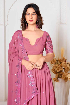 Pink Sequin with Embroidered Georgette Lehenga