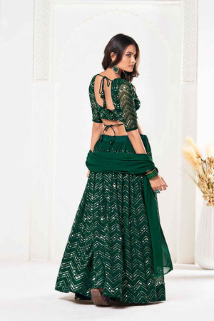 Green Sequin Georgette Lehenga