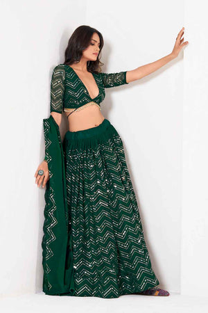 Green Sequin Georgette Lehenga