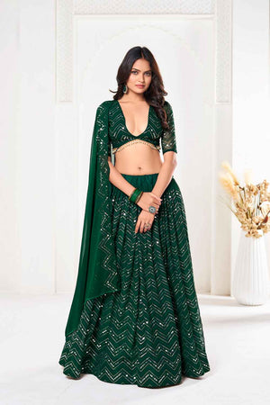 Green Sequin Georgette Lehenga