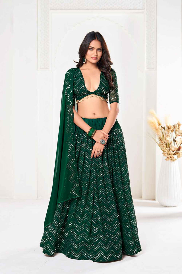 Green Sequin Georgette Lehenga