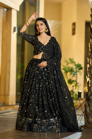 Black Sequin Georgette Lehenga