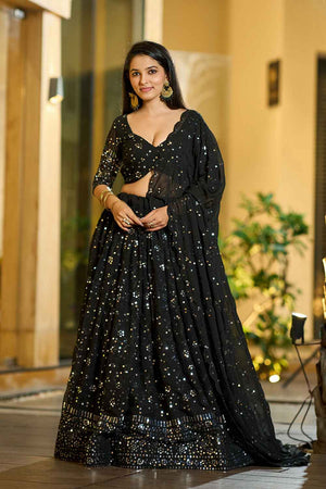 Black Sequin Georgette Lehenga