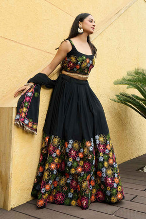 Black Embroidered Georgette Lehenga