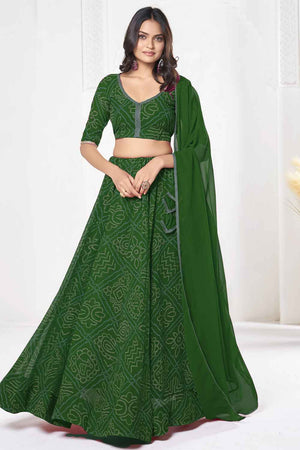 Green Bandhani Printed Georgette Lehenga