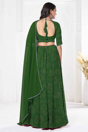 Green Bandhani Printed Georgette Lehenga