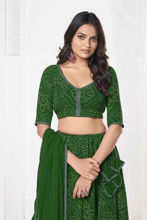 Green Bandhani Printed Georgette Lehenga