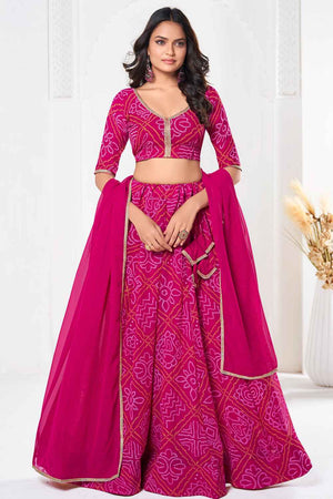 Pink Bandhani Printed Georgette Lehenga
