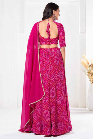 Pink Bandhani Printed Georgette Lehenga