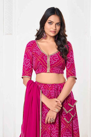 Pink Bandhani Printed Georgette Lehenga