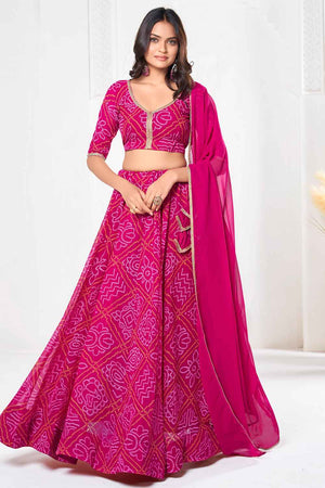 Pink Bandhani Printed Georgette Lehenga