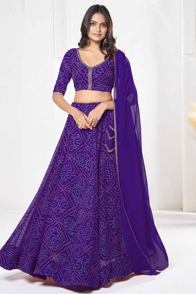 Purple Bandhani Printed Georgette Lehenga