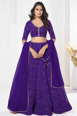 Purple Bandhani Printed Georgette Lehenga
