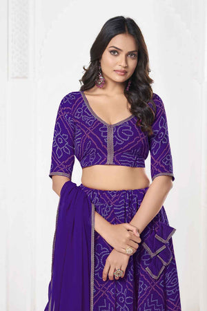 Purple Bandhani Printed Georgette Lehenga