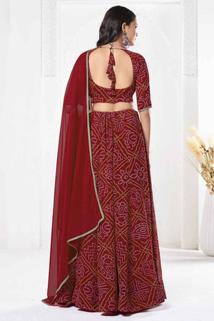 Red Bandhani Printed Georgette Lehenga