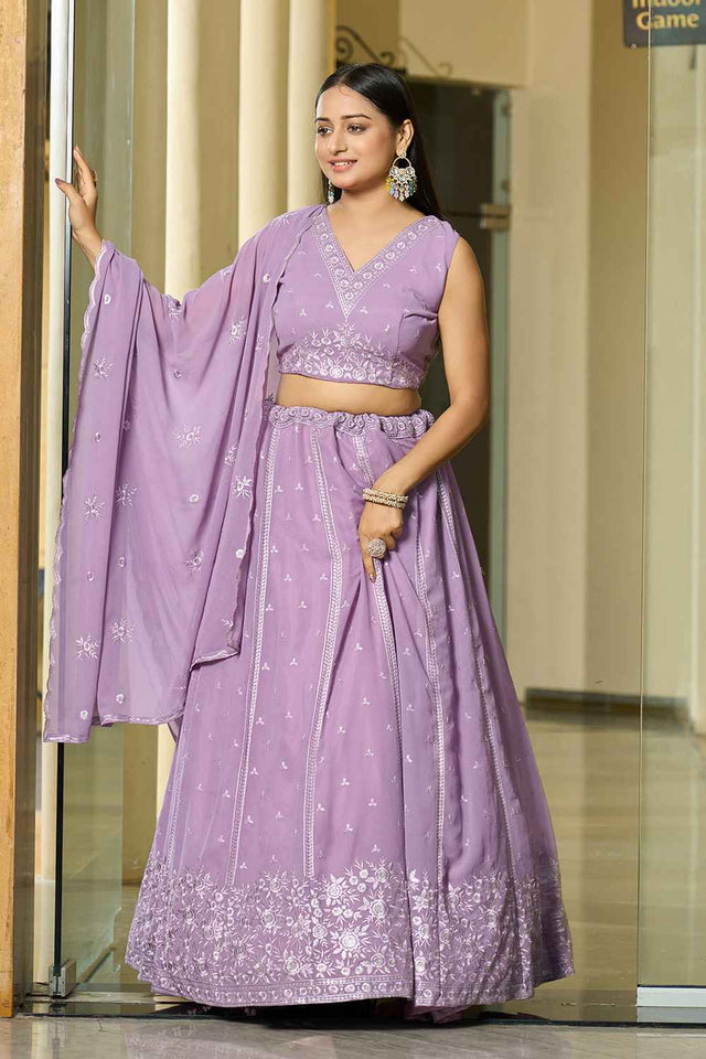 Lavender Embroidered Georgette Lehenga